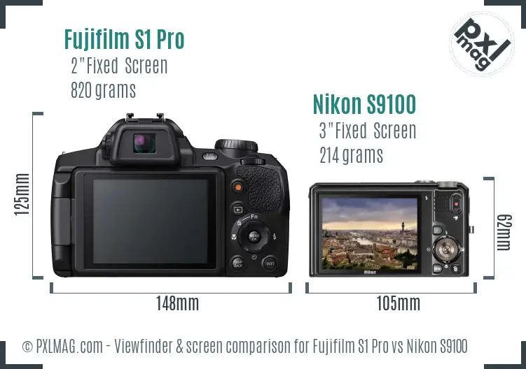 Fujifilm S1 Pro vs Nikon S9100 Screen and Viewfinder comparison
