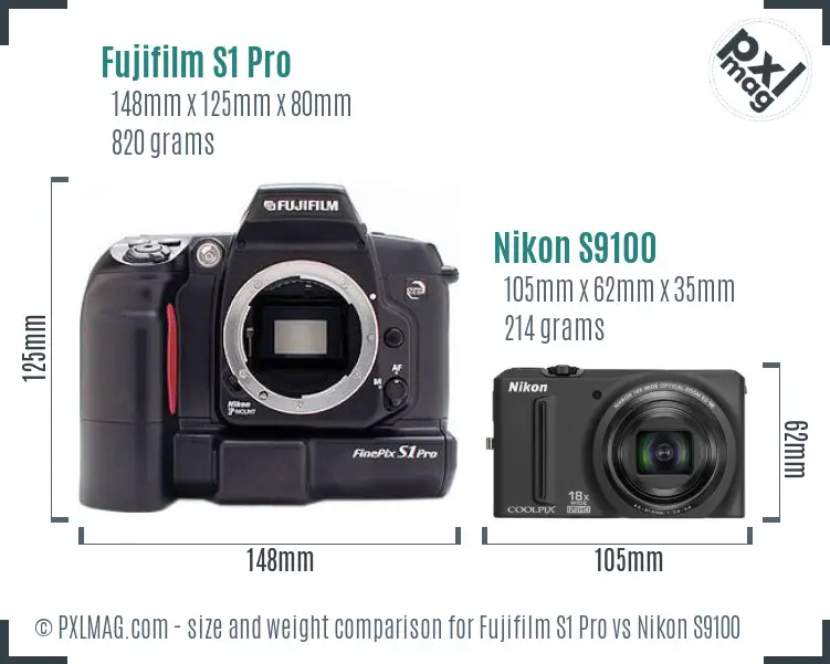 Fujifilm S1 Pro vs Nikon S9100 size comparison