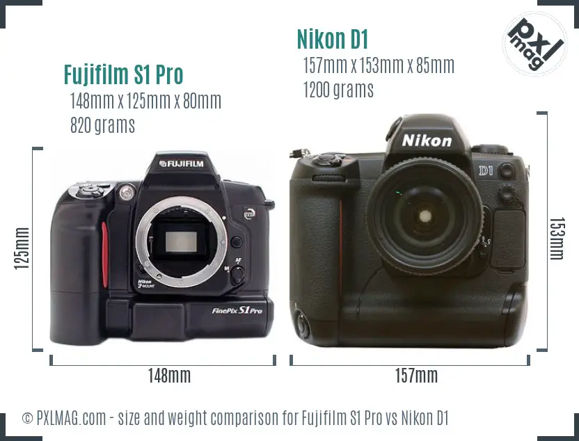 Fujifilm S1 Pro vs Nikon D1 size comparison