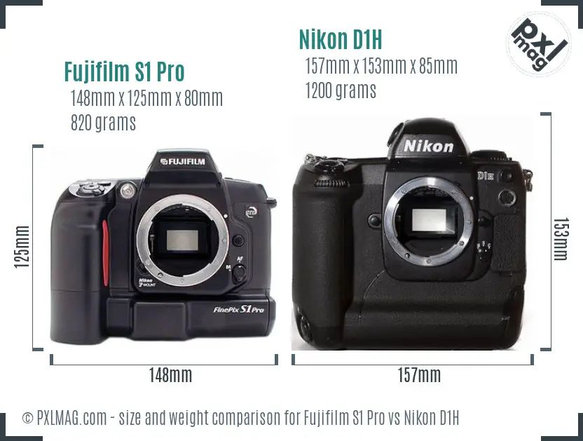 Fujifilm S1 Pro vs Nikon D1H size comparison