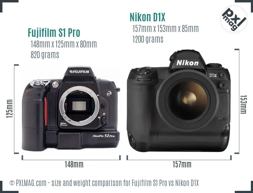 Fujifilm S1 Pro vs Nikon D1X size comparison