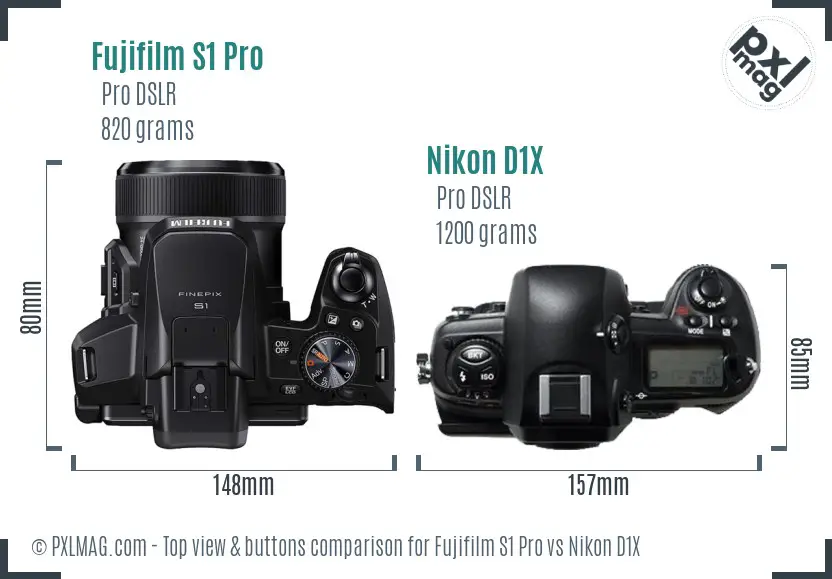 Fujifilm S1 Pro vs Nikon D1X top view buttons comparison