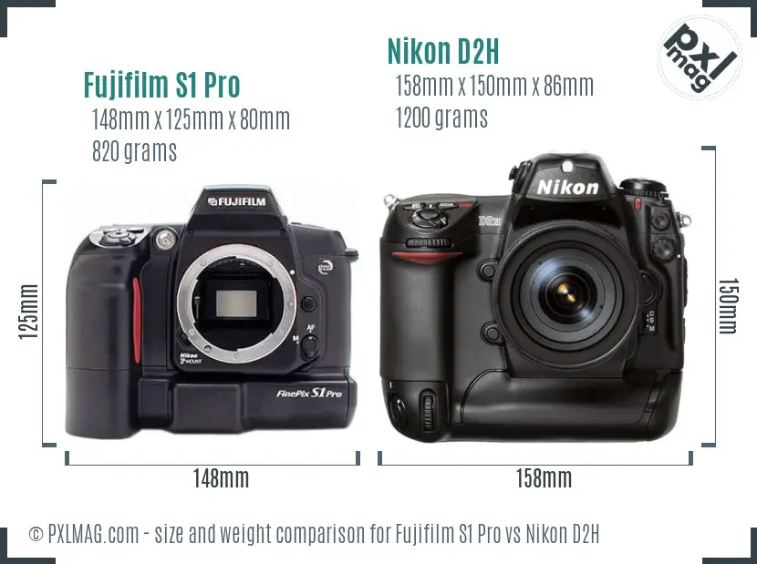 Fujifilm S1 Pro vs Nikon D2H size comparison