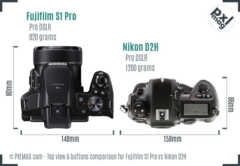 Fujifilm S1 Pro vs Nikon D2H top view buttons comparison