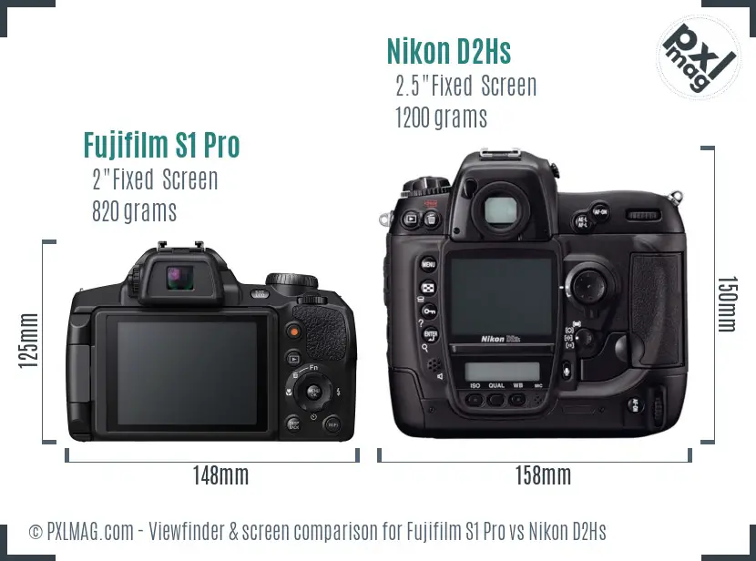 Fujifilm S1 Pro vs Nikon D2Hs Screen and Viewfinder comparison