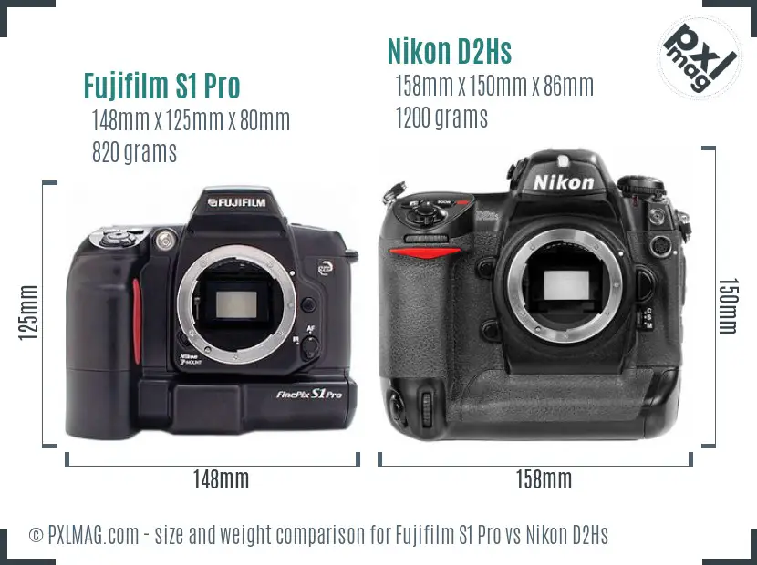 Fujifilm S1 Pro vs Nikon D2Hs size comparison