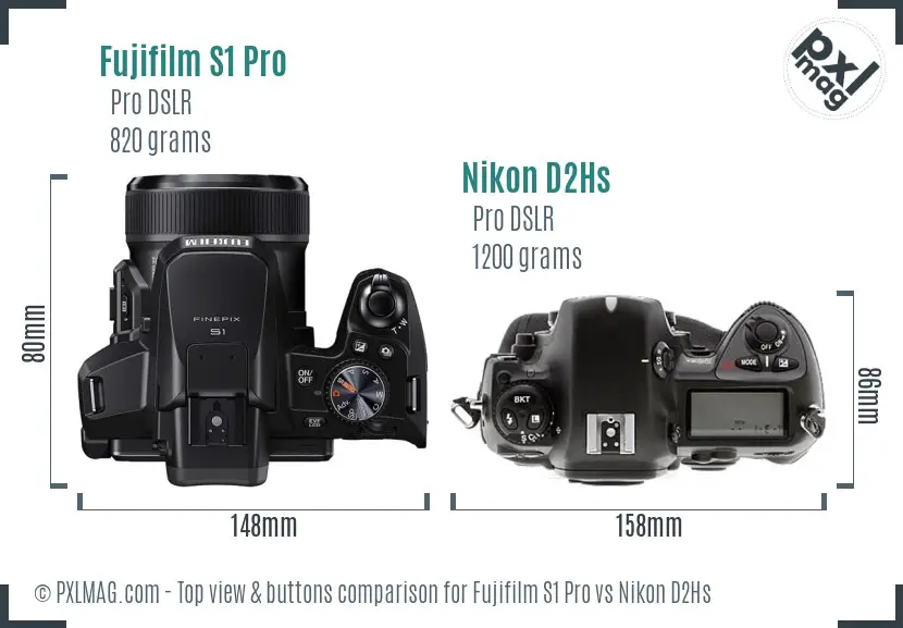 Fujifilm S1 Pro vs Nikon D2Hs top view buttons comparison