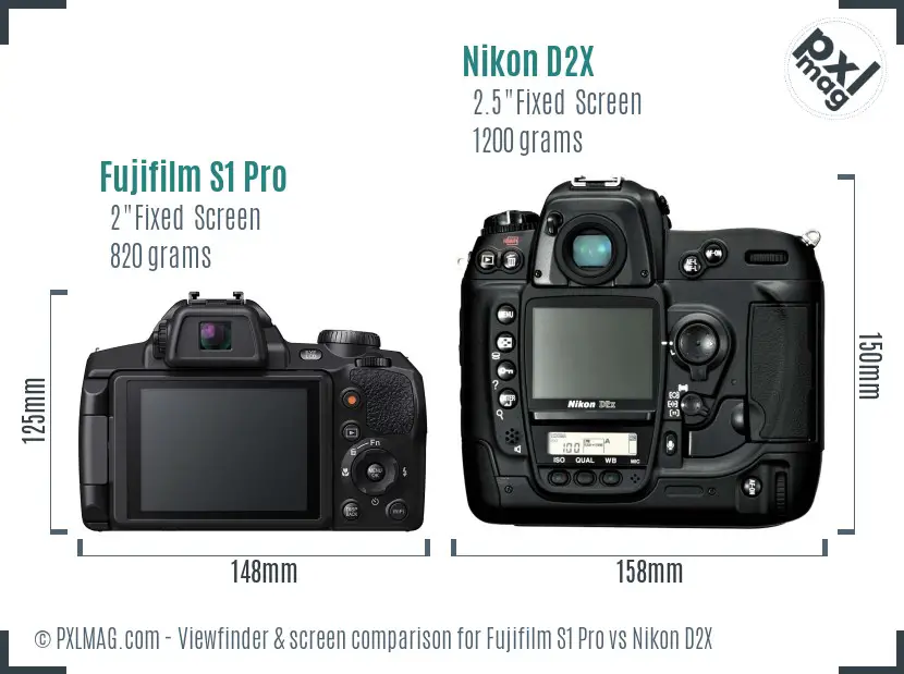 Fujifilm S1 Pro vs Nikon D2X Screen and Viewfinder comparison
