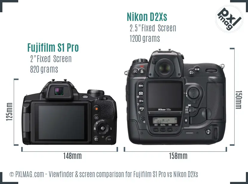 Fujifilm S1 Pro vs Nikon D2Xs Screen and Viewfinder comparison