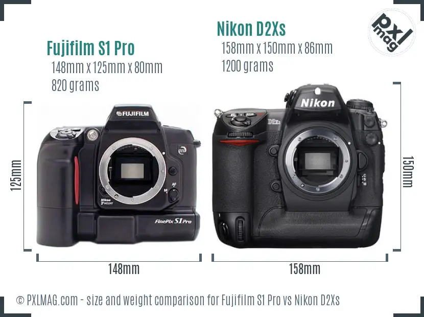 Fujifilm S1 Pro vs Nikon D2Xs size comparison