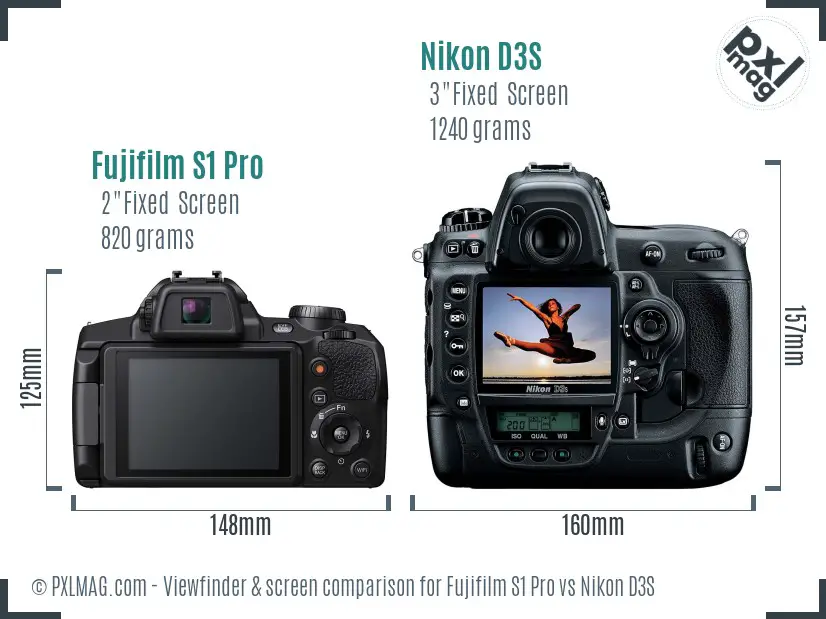 Fujifilm S1 Pro vs Nikon D3S Screen and Viewfinder comparison