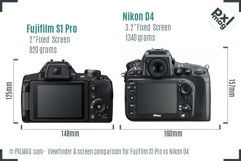 Fujifilm S1 Pro vs Nikon D4 Screen and Viewfinder comparison