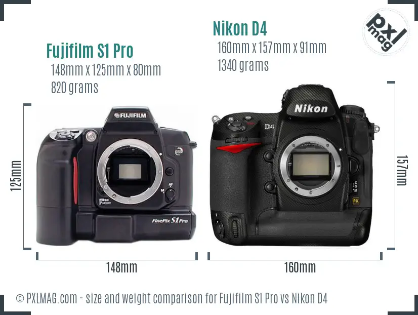 Fujifilm S1 Pro vs Nikon D4 size comparison