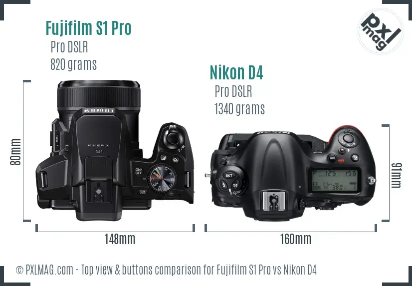 Fujifilm S1 Pro vs Nikon D4 top view buttons comparison