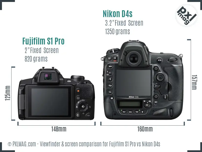 Fujifilm S1 Pro vs Nikon D4s Screen and Viewfinder comparison