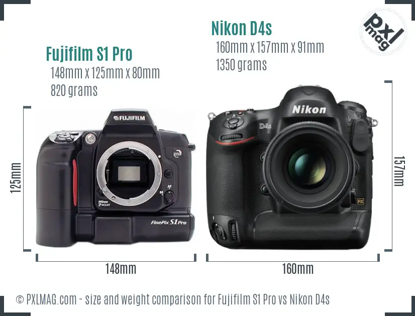 Fujifilm S1 Pro vs Nikon D4s size comparison
