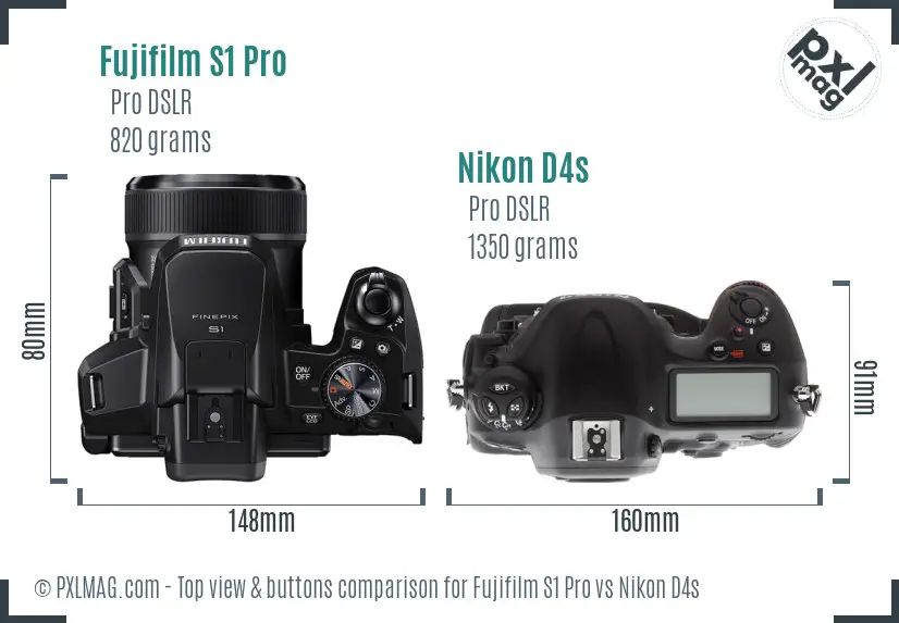 Fujifilm S1 Pro vs Nikon D4s top view buttons comparison
