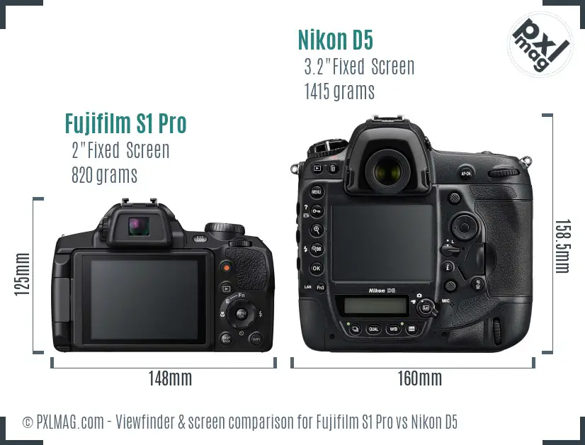 Fujifilm S1 Pro vs Nikon D5 Screen and Viewfinder comparison