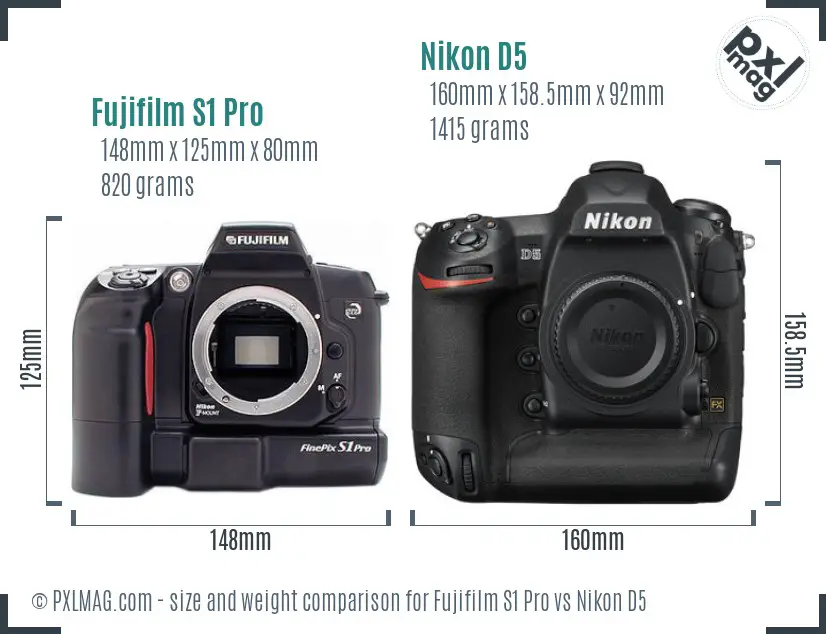 Fujifilm S1 Pro vs Nikon D5 size comparison