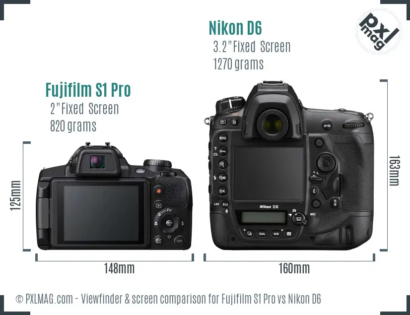 Fujifilm S1 Pro vs Nikon D6 Screen and Viewfinder comparison