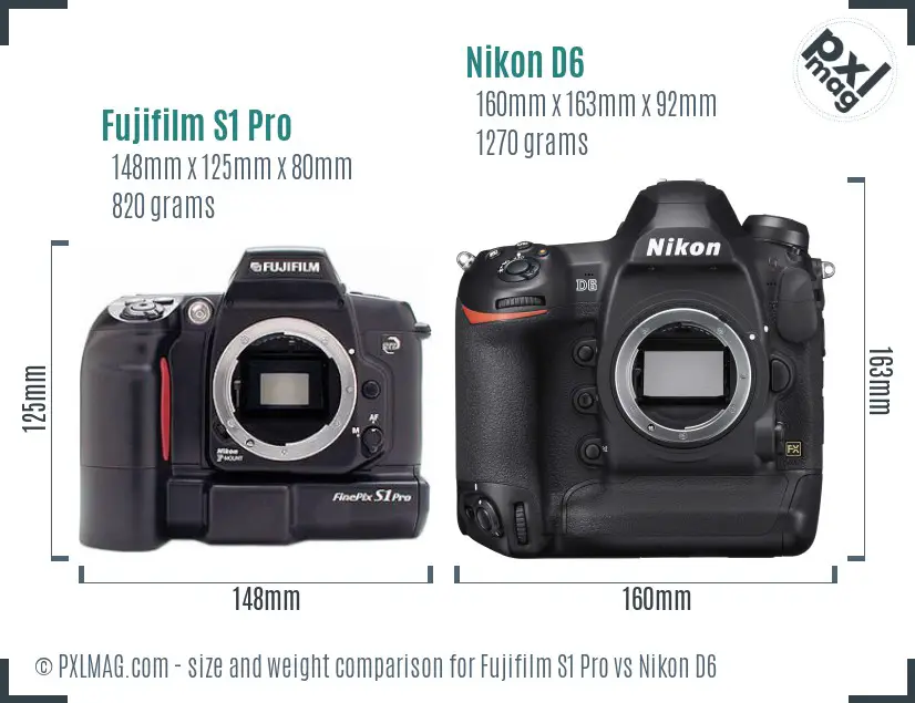 Fujifilm S1 Pro vs Nikon D6 size comparison