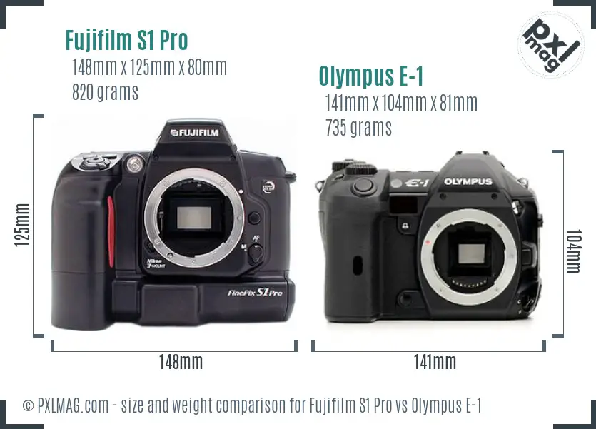 Fujifilm S1 Pro vs Olympus E-1 size comparison