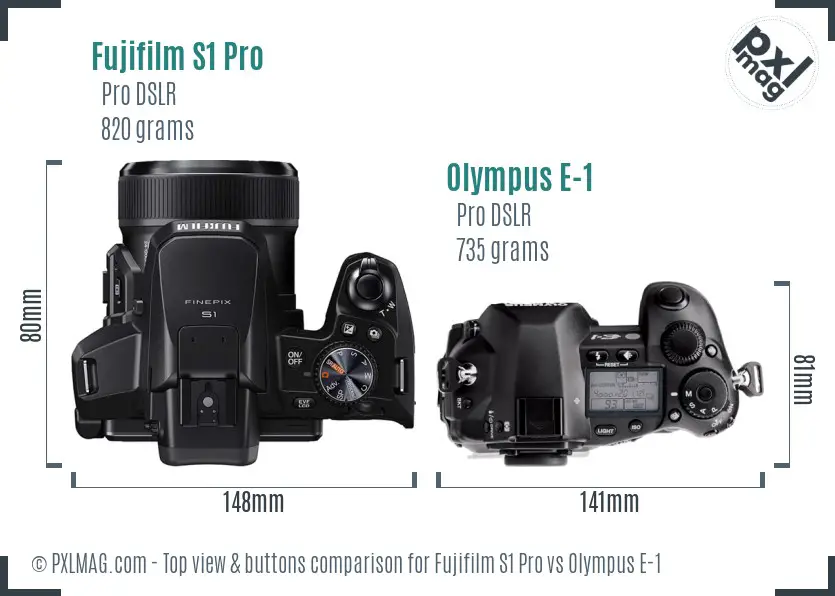 Fujifilm S1 Pro vs Olympus E-1 top view buttons comparison