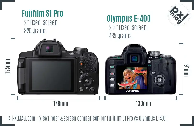 Fujifilm S1 Pro vs Olympus E-400 Screen and Viewfinder comparison