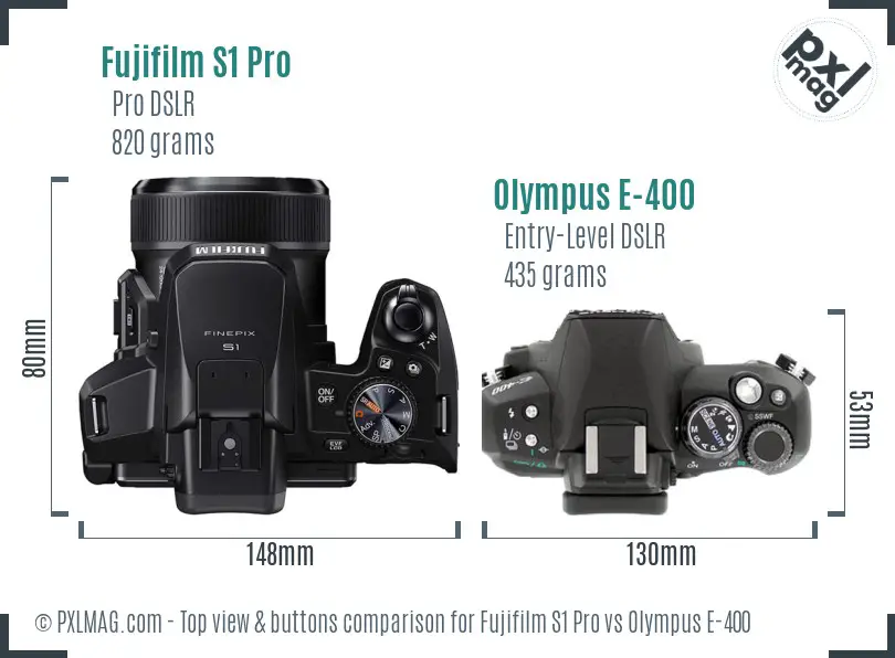 Fujifilm S1 Pro vs Olympus E-400 top view buttons comparison