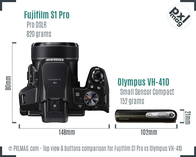Fujifilm S1 Pro vs Olympus VH-410 top view buttons comparison