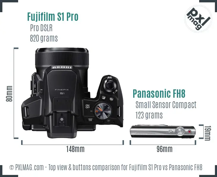 Fujifilm S1 Pro vs Panasonic FH8 top view buttons comparison