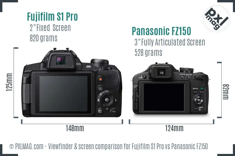 Fujifilm S1 Pro vs Panasonic FZ150 Screen and Viewfinder comparison