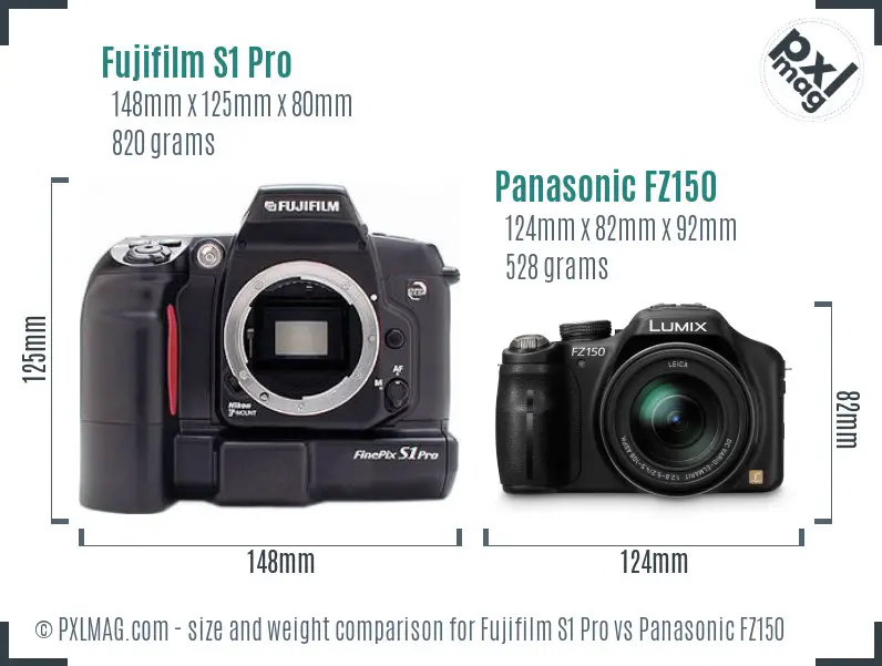 Fujifilm S1 Pro vs Panasonic FZ150 size comparison