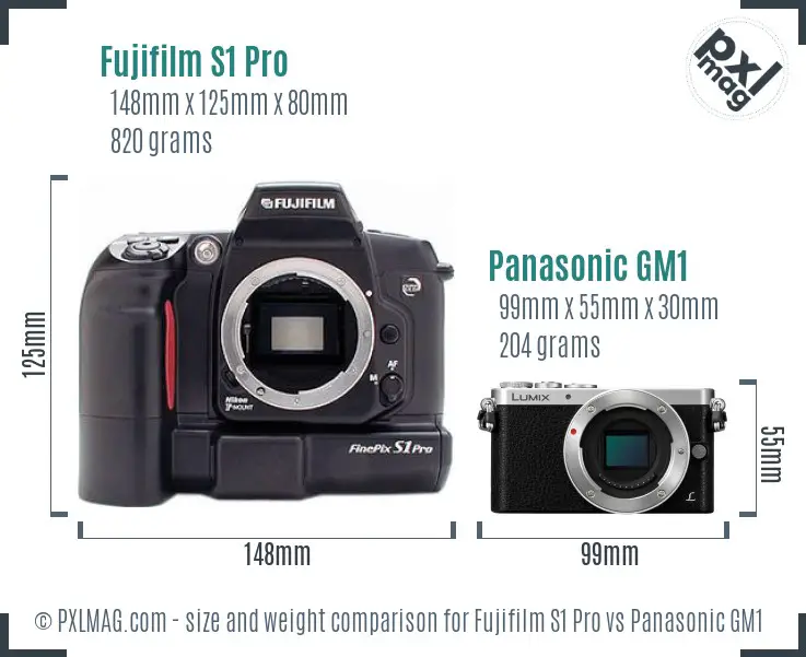 Fujifilm S1 Pro vs Panasonic GM1 size comparison