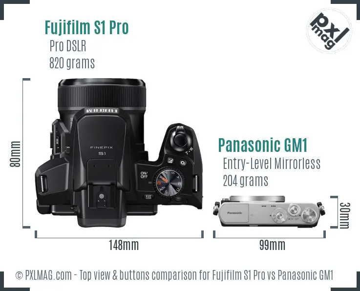 Fujifilm S1 Pro vs Panasonic GM1 top view buttons comparison