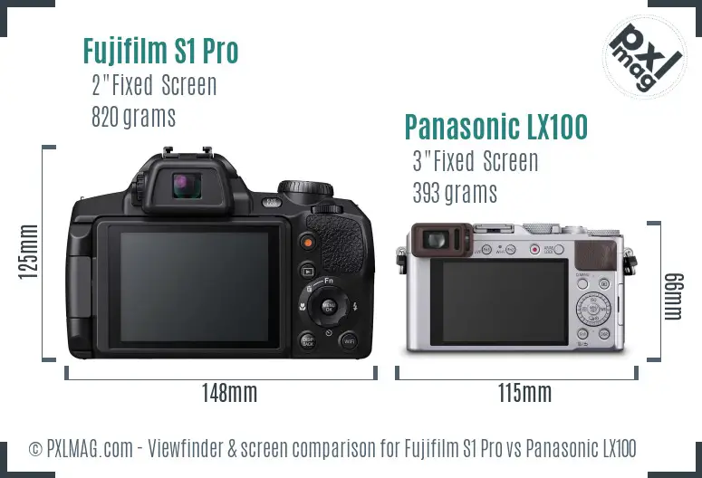Fujifilm S1 Pro vs Panasonic LX100 Screen and Viewfinder comparison