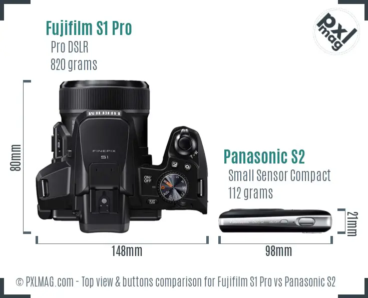 Fujifilm S1 Pro vs Panasonic S2 top view buttons comparison