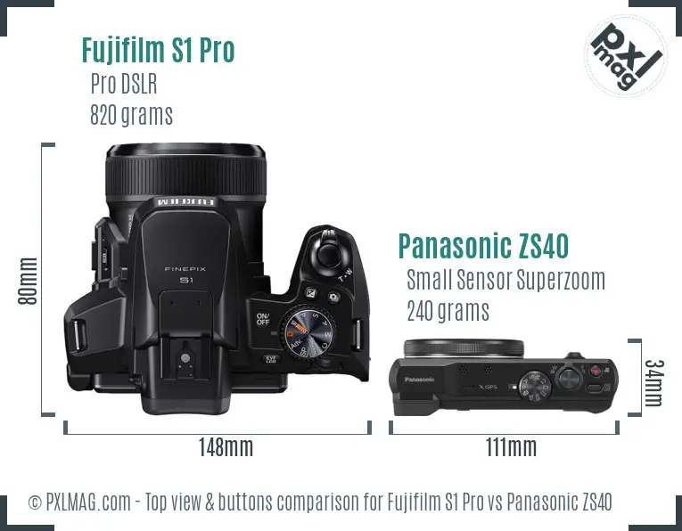 Fujifilm S1 Pro vs Panasonic ZS40 top view buttons comparison