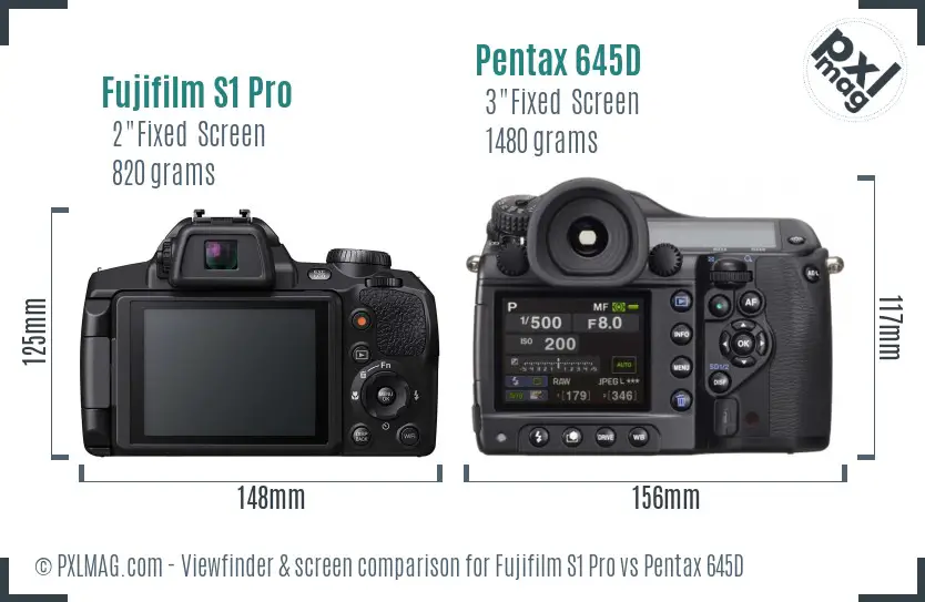 Fujifilm S1 Pro vs Pentax 645D Screen and Viewfinder comparison