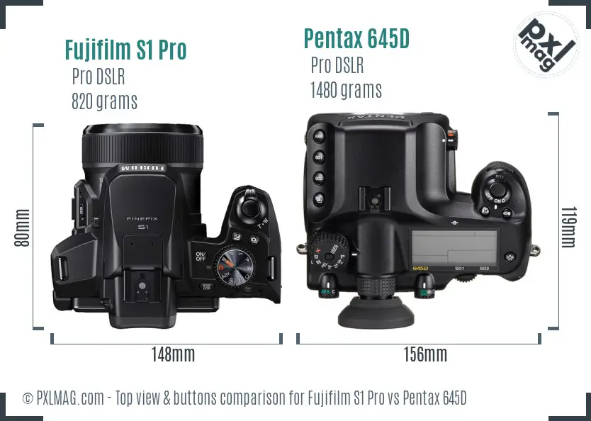 Fujifilm S1 Pro vs Pentax 645D top view buttons comparison