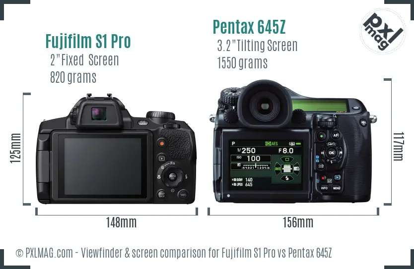 Fujifilm S1 Pro vs Pentax 645Z Screen and Viewfinder comparison