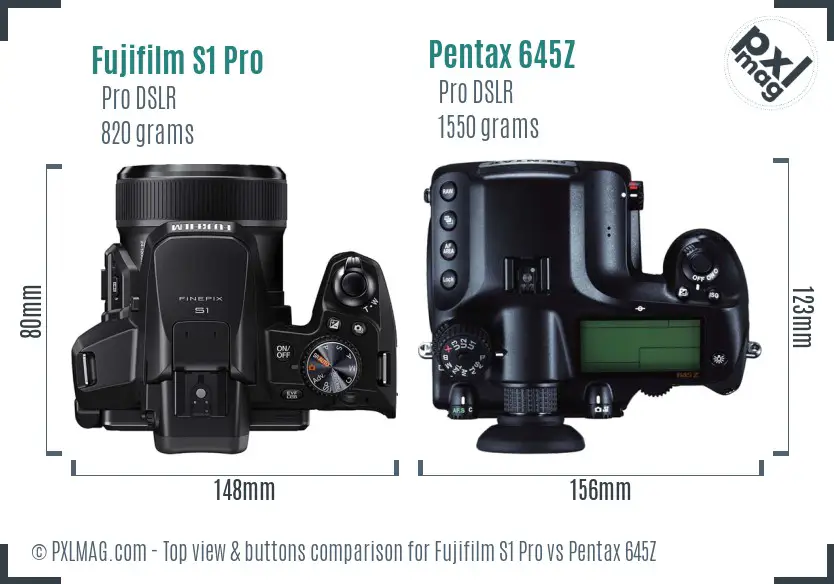 Fujifilm S1 Pro vs Pentax 645Z top view buttons comparison