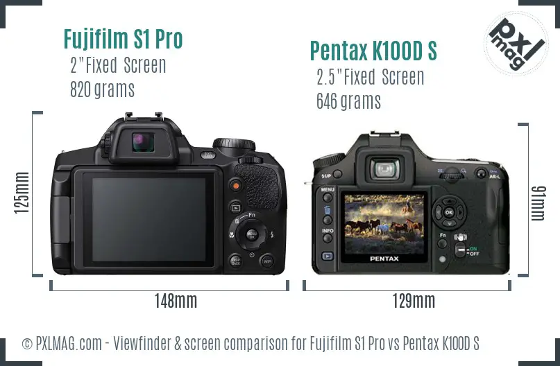 Fujifilm S1 Pro vs Pentax K100D S Screen and Viewfinder comparison