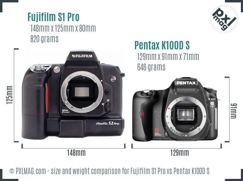 Fujifilm S1 Pro vs Pentax K100D S size comparison