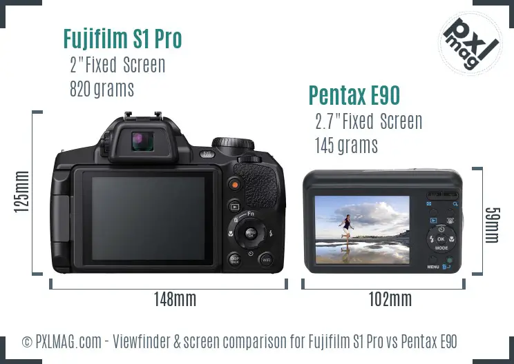 Fujifilm S1 Pro vs Pentax E90 Screen and Viewfinder comparison