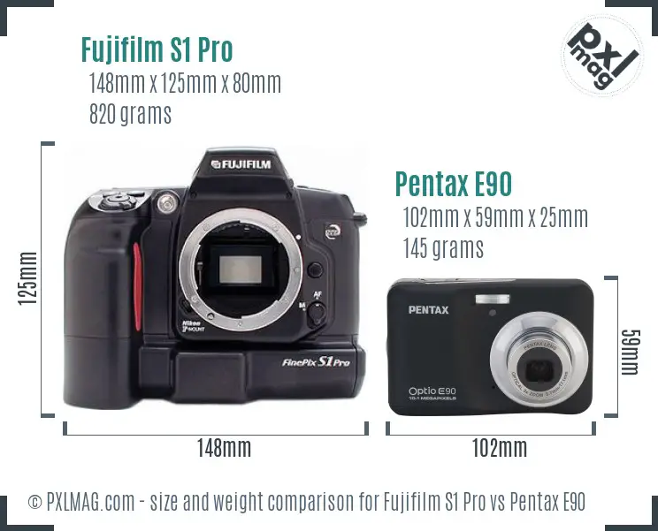 Fujifilm S1 Pro vs Pentax E90 size comparison