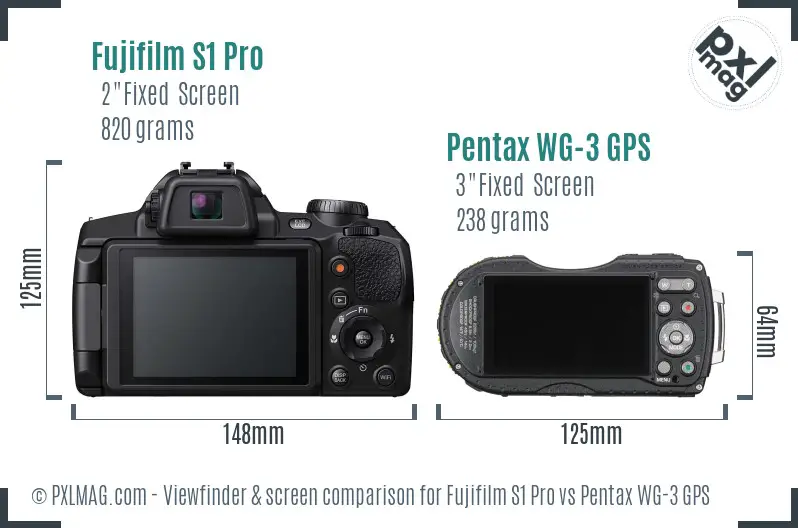 Fujifilm S1 Pro vs Pentax WG-3 GPS Screen and Viewfinder comparison