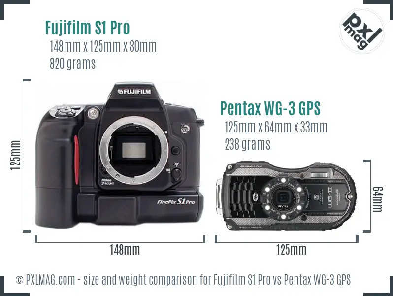 Fujifilm S1 Pro vs Pentax WG-3 GPS size comparison