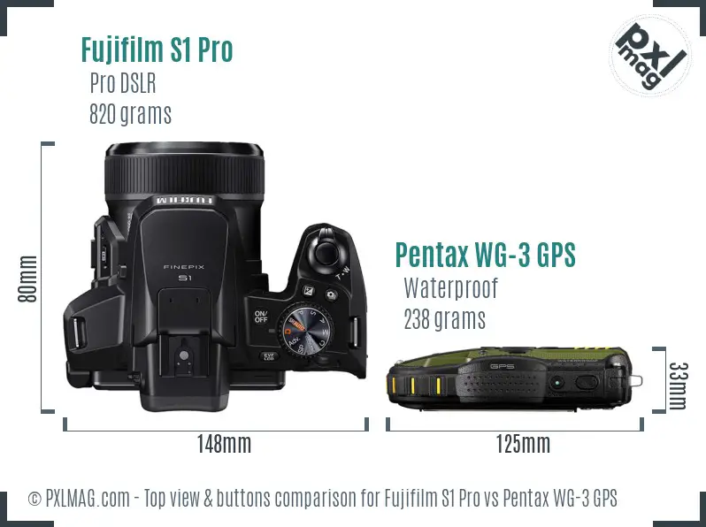 Fujifilm S1 Pro vs Pentax WG-3 GPS top view buttons comparison