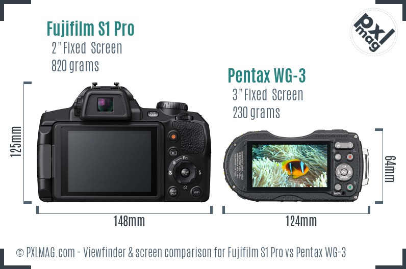 Fujifilm S1 Pro vs Pentax WG-3 Screen and Viewfinder comparison